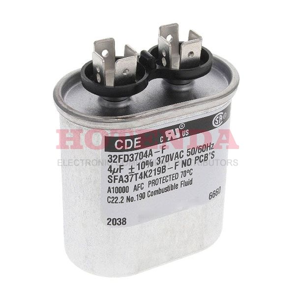 32FD3704A-F - MPF 4μF Film Capacitor ±10% Radial, Can Quick Connect, Disconnect 370V-DC Polypropylene (PP), Metallized