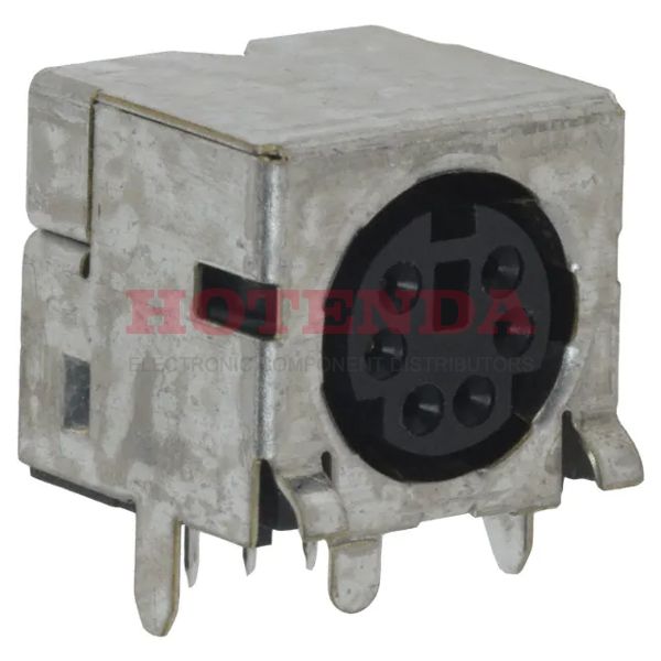 5750071-1 - Receptacle, Female Sockets Polyester Through Hole, Right Angle 6 Positions Solder Gold Tube Keyed Push-Pull