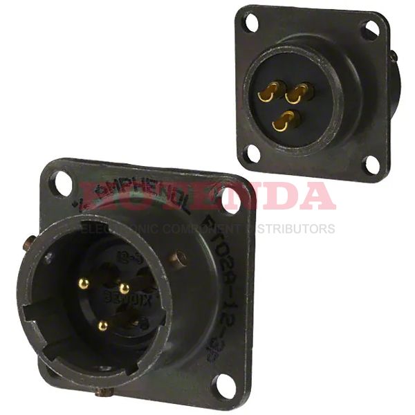 PT02A-12-3P(025) - Receptacle, Male Pins Aluminum Panel Mount 3 Positions Solder Cup Gold Black Zinc Cobalt Bulk N (Normal) Bayonet Lock