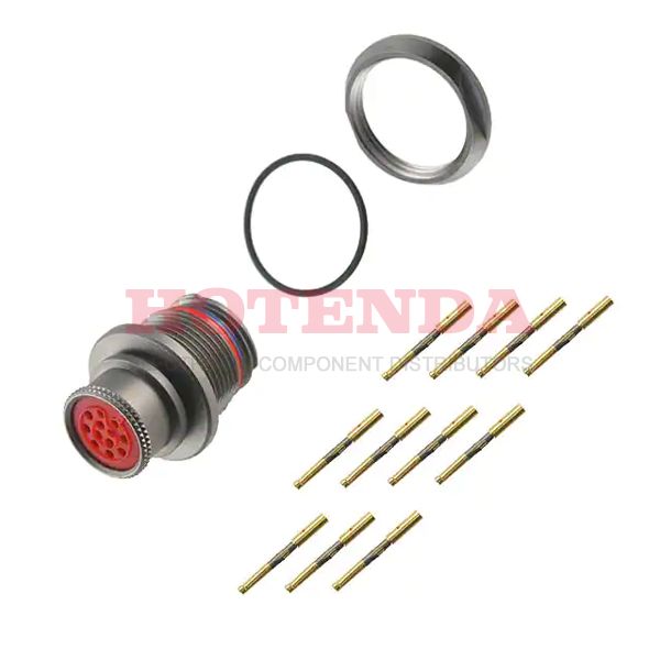 PEN.2M.312.XLMT - Receptacle, Female Sockets Aluminum Alloy Panel Mount 12 Positions Crimp Gold Nickel Bulk N (Normal) Threaded