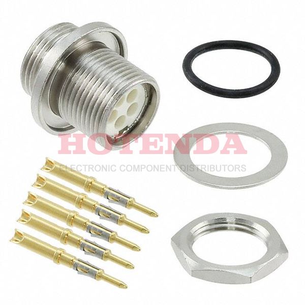 TS2P5M20 - Receptacle, Male PinsCopper AlloyPanel Mount5 PositionsCrimp or Solder CupGoldElectroless NickelBulkKeyedThreaded