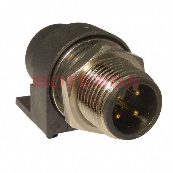 861-004-113R004 - Receptacle, Male Pins Brass Panel Mount, Through Hole, Right Angle 4 Positions Solder Gold Nickel Tray A Threaded