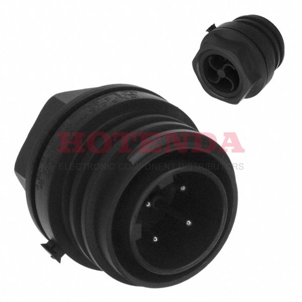 EXP-0931/04/P - Receptacle, Male Pins Polyester Panel Mount 4 (3 Power + PE) Positions Screw Nickel Bulk Keyed Threaded