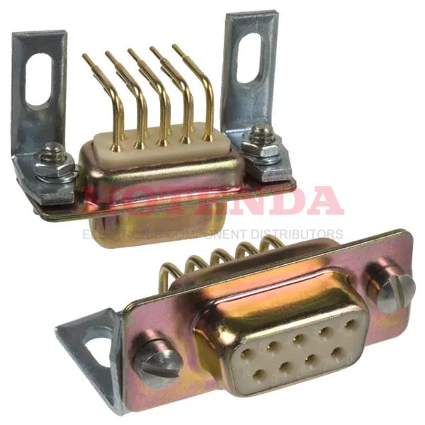 173-E09-211R241 - 173-E, M Series Series D-Sub Receptacle, Female Sockets 9-Position Signal Solder 1 DE E Panel Mount, Through Hole, Right Angle Bronze Gold Steel, Yellow Chromate Plated