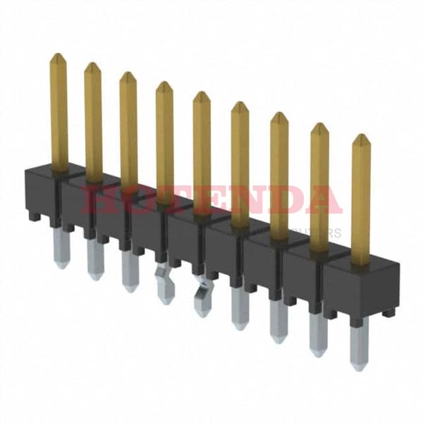 HTSW-109-07-F-S-LL - HTSW Series 1-Row Header Kinked Pin, Solder Phosphor Bronze Bulk Through Hole Gold Liquid Crystal Polymer (LCP) 9-Position Board to Board or Cable 0.100 2.54mm Height