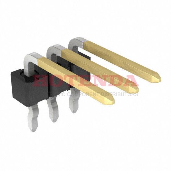 0022287035 - KK 42376 Series 1-Row Header, Breakaway Kinked Pin, Solder Bulk Through Hole, Right Angle Gold Polyamide (PA), Nylon, Glass Filled 3-Position Board to Board or Cable 0.090 2.29mm Height
