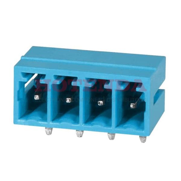 TBP02R1-381-04BE - Bulk 0.150 3.81mm Blue 1 Levels Through Hole Header, Male Pins, Shrouded (4 Side) TBP02R1-381 Polyamide (PA66), Nylon 6/6 Tin Copper Alloy