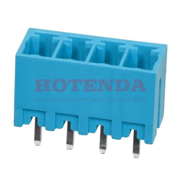 TBP02R2-381-04BE - Bulk 0.150 3.81mm Blue 1 Levels Through Hole Header, Male Pins, Shrouded (4 Side) TBP02R2-381 Polyamide (PA66), Nylon 6/6 Tin Copper Alloy