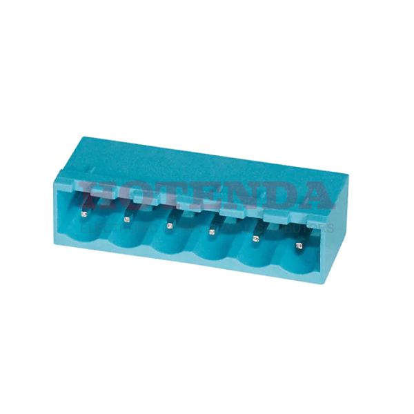 TBP01R1-508-06BE - Bulk 0.200 5.08mm Blue 1 Levels Through Hole Header, Male Pins, Shrouded (4 Side) TBP01R1-508 Polyamide (PA66), Nylon 6/6 Tin Copper Alloy