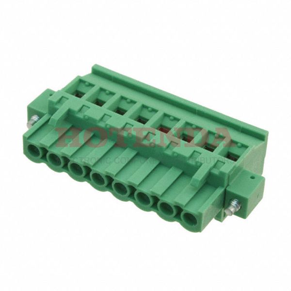 20020009-G081B01LF - 8 Position Terminal Block Plug, Female Sockets 0.197" (5.00mm)90° Free Hanging (In-Line)