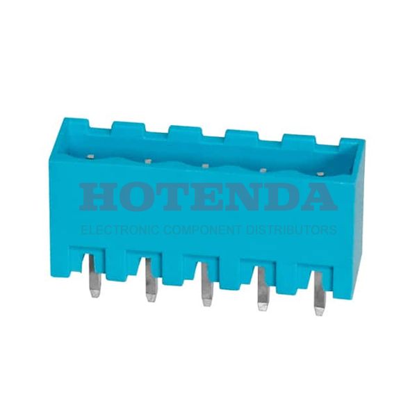 TBP01R2-508-05BE - Bulk 0.200 5.08mm Blue 1 Levels Through Hole Header, Male Pins, Shrouded (4 Side) TBP01R2-508 Polyamide (PA66), Nylon 6/6 Tin Copper Alloy