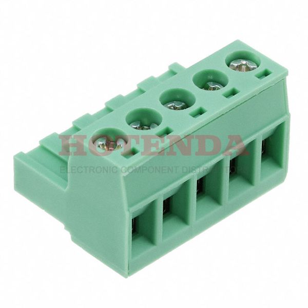 5448640 - Bulk 0.200 5.08mm Green 1 Levels Free Hanging (In-Line) Plug, Female Sockets BCP Polyamide (PA), Nylon Tin