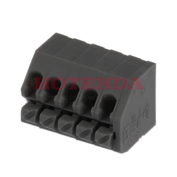 691412120005B - 0.138 3.50mm Gray Bulk Polyamide (PA66), Nylon 6/6 Through Hole, Kinked Pin 45° (135°) Angle with Board Screwless - Push Button Clamp 1 Levels 14-20 AWG WR-TBL Series 412B