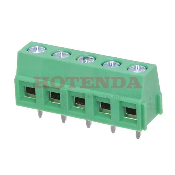 EB21A-05-D - 0.200 5.08mm Green Bulk Polyamide (PA66), Nylon 6/6 Through Hole Horizontal with Board Screw - Rising Cage Clamp 1 Levels 16-26 AWG EB