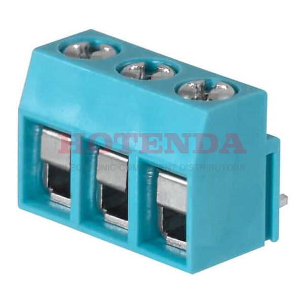 TB003V-500-P03BE - 0.197 5.00mm Blue Bulk Polyamide (PA66), Nylon 6/6 Through Hole Vertical with Board Screw - Leaf Spring, Wire Guard 1 Levels 14-26 AWG TB003V-500