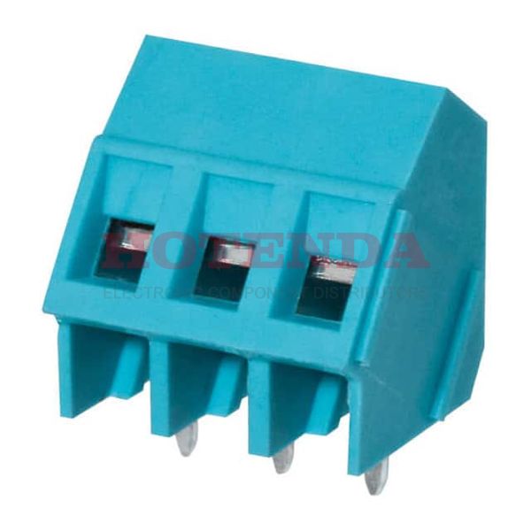 TB008A-508-03BE - 0.200 5.08mm Blue Bulk Polyamide (PA66), Nylon 6/6 Through Hole 45° (135°) Angle with Board Screw - Rising Cage Clamp 1 Levels 12-24 AWG TB008A-508