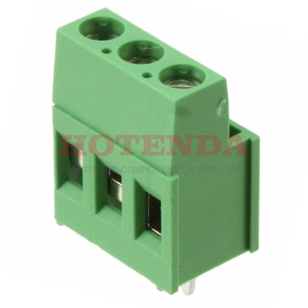 282857-3 - 0.200 5.08mm Green Bulk Polyamide (PA66), Nylon 6/6 Through Hole Horizontal with Board Screw - Rising Cage Clamp 1 Levels 12-30 AWG Buchanan