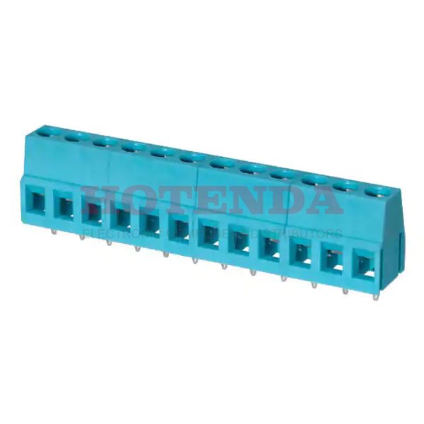 TB004-508-12BE - 0.200 5.08mm Blue Bulk Polyamide (PA66), Nylon 6/6 Through Hole Horizontal with Board Screw - Rising Cage Clamp 1 Levels 12-24 AWG TB004-508