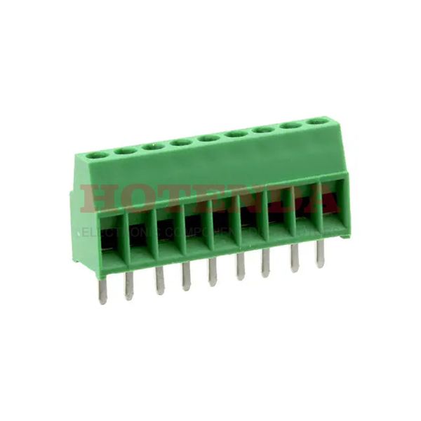 282834-9 - 0.100 2.54mm Green Bulk Polyamide (PA66), Nylon 6/6 Through Hole Horizontal with Board Screw - Rising Cage Clamp 1 Levels 16-30 AWG Buchanan