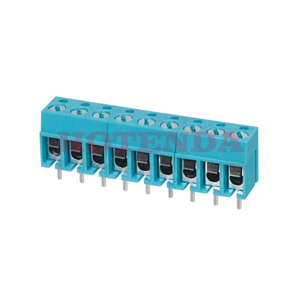 TB001-500-09BE - 0.197 5.00mm Blue Bulk Polybutylene Terephthalate (PBT) Through Hole Horizontal with Board Screw - Leaf Spring, Wire Guard 1 Levels 12-22 AWG TB001-500