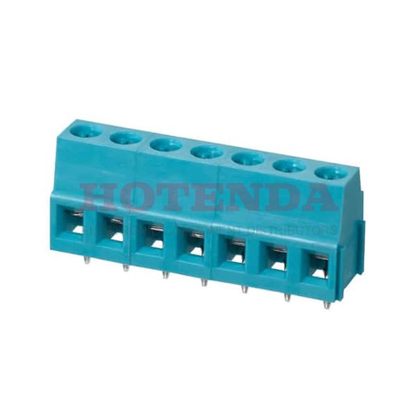 TB007-508-07BE - 0.200 5.08mm Blue Bulk Polyamide (PA66), Nylon 6/6 Through Hole Horizontal with Board Screw - Rising Cage Clamp 1 Levels 12-24 AWG TB007-508