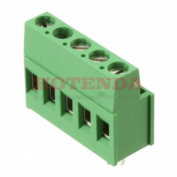 282857-5 - 0.200 5.08mm Green Bulk Polyamide (PA66), Nylon 6/6 Through Hole Horizontal with Board Screw - Rising Cage Clamp 1 Levels 12-30 AWG Buchanan