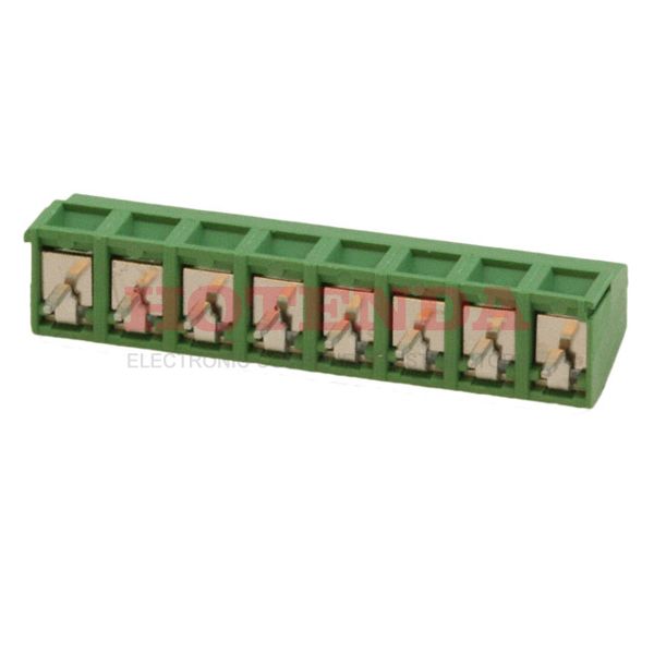 282837-8 - 0.200 5.08mm Green Bulk Polyamide (PA66), Nylon 6/6 Through Hole Horizontal with Board Screw - Rising Cage Clamp 1 Levels 16-28 AWG Buchanan