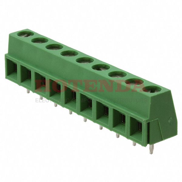 282836-9 - 0.197 5.00mm Green Tray Polyamide (PA66), Nylon 6/6 Through Hole Horizontal with Board Screw - Rising Cage Clamp 1 Levels 16-30 AWG Buchanan