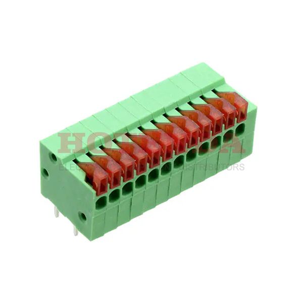 0397000012 - 0.100 2.54mm Green Bulk Polyamide (PA66), Nylon 6/6 Through Hole Horizontal with Board Screwless - Push Button Clamp 1 Levels 18-26 AWG Eurostyle 39700