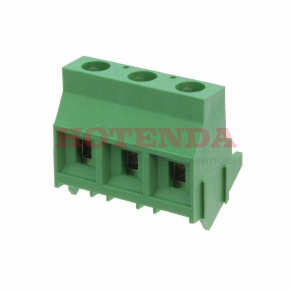 796741-3 - 0.375 9.53mm Green Bulk Polyamide (PA66), Nylon 6/6 Through Hole 35° (145°) Angle with Board Screw - Rising Cage Clamp 1 Levels 10-24 AWG Buchanan
