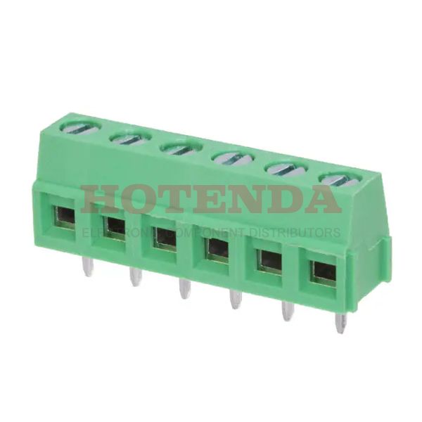 EB21A-06-C - 0.197 5.00mm Green Bulk Polyamide (PA66), Nylon 6/6 Through Hole Horizontal with Board Screw - Rising Cage Clamp 1 Levels 16-26 AWG EB