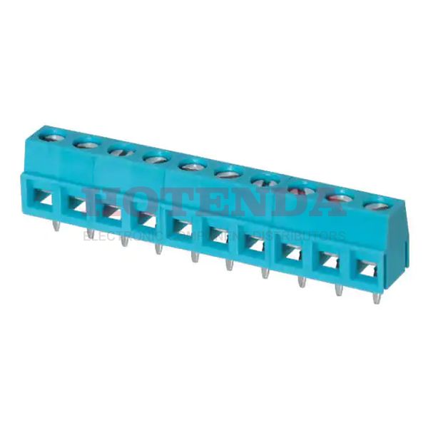TB006-508-10BE - 0.200 5.08mm Blue Bulk Polyamide (PA66), Nylon 6/6 Through Hole Horizontal with Board Screw - Rising Cage Clamp 1 Levels 14-26 AWG TB006-508