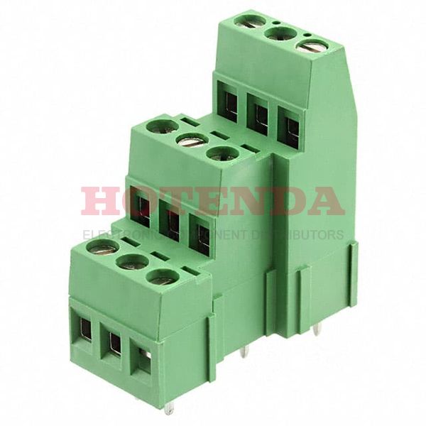 282897-3 - 0.200 5.08mm Green Bulk Polyamide (PA66), Nylon 6/6 Through Hole Horizontal with Board Screw - Rising Cage Clamp 3 Levels 12-30 AWG Buchanan
