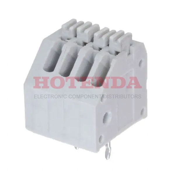 EB59A-04-V - 0.098 2.50mm Gray Bulk Polyamide (PA66), Nylon 6/6 Through Hole, Kinked Pin Horizontal with Board Screwless - Leg Spring, Push-In Spring 1 Levels 20-28 AWG EB