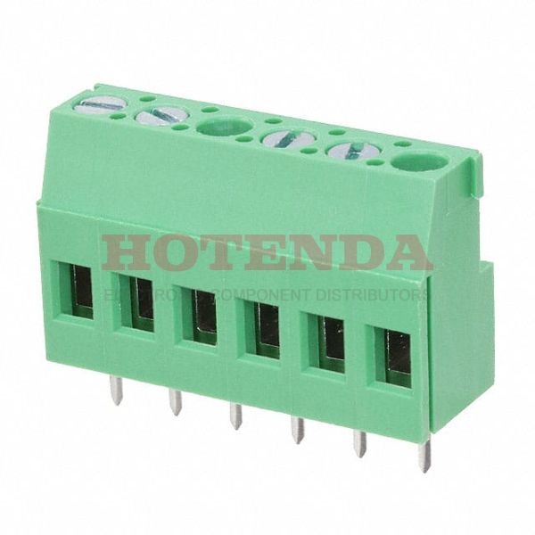 EB147A-06-C - 0.197 5.00mm Green Bulk Polyamide (PA66), Nylon 6/6 Through Hole Horizontal with Board Screw - Rising Cage Clamp 1 Levels 12-26 AWG EB