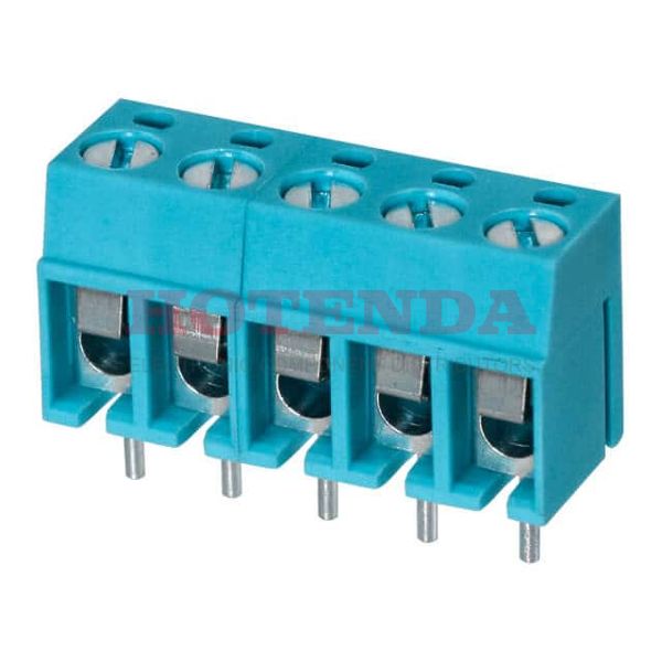 TB001-500-05BE - 0.197 5.00mm Blue Bulk Polybutylene Terephthalate (PBT) Through Hole Horizontal with Board Screw - Leaf Spring, Wire Guard 1 Levels 12-22 AWG TB001-500