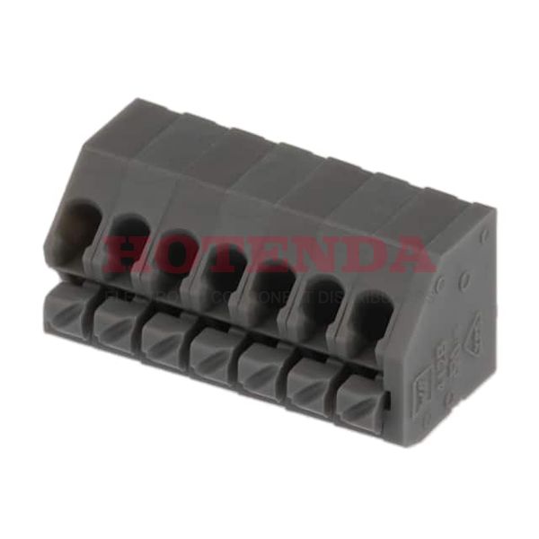 691412120007B - 0.138 3.50mm Gray Bulk Polyamide (PA66), Nylon 6/6 Through Hole, Kinked Pin 45° (135°) Angle with Board Screwless - Push Button Clamp 1 Levels 14-20 AWG WR-TBL Series 412B