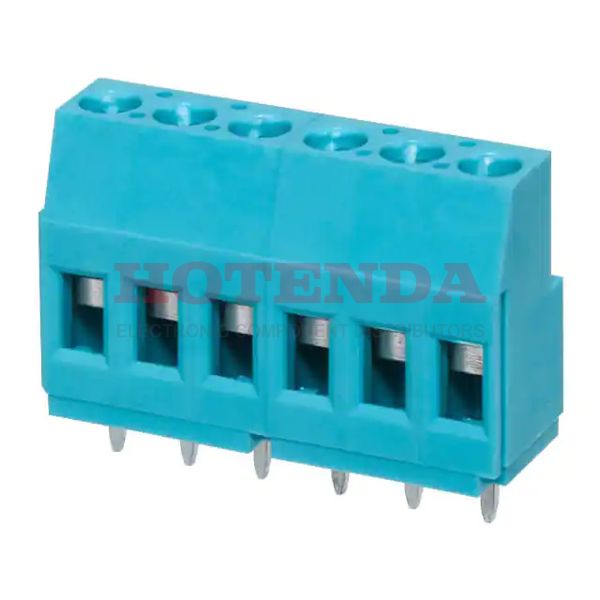 TB009-508-06BE - 0.200 5.08mm Blue Bulk Polyamide (PA66), Nylon 6/6 Through Hole Horizontal with Board Screw - Rising Cage Clamp 1 Levels 12-26 AWG TB009-508