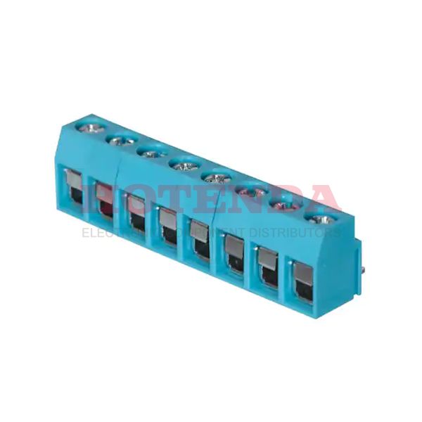 TB003V-500-P08BE - 0.197 5.00mm Blue Bulk Polyamide (PA66), Nylon 6/6 Through Hole Vertical with Board Screw - Leaf Spring, Wire Guard 1 Levels 14-26 AWG TB003V-500