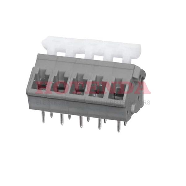 TBL005A-500-05GY-2WT - 0.197 5.00mm Gray Tray Polyamide (PA66), Nylon 6/6 Through Hole 45° (135°) Angle with Board Screwless - Push Button Clamp 1 Levels 14-26 AWG TBL005A-500