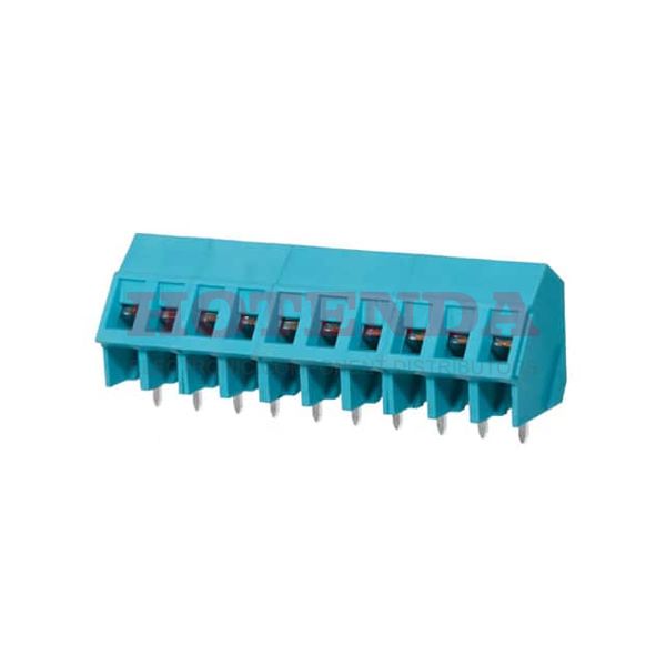 TB008A-508-10BE - 0.200 5.08mm Blue Bulk Polyamide (PA66), Nylon 6/6 Through Hole 45° (135°) Angle with Board Screw - Rising Cage Clamp 1 Levels 12-24 AWG TB008A-508