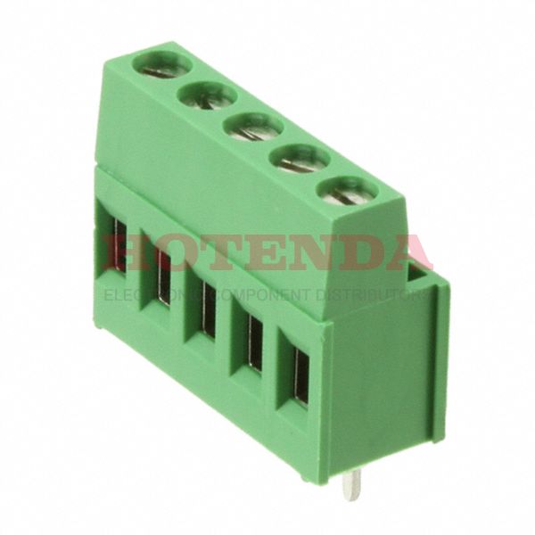 282856-5 - 0.197 5.00mm Green Bulk Polyamide (PA66), Nylon 6/6 Through Hole Horizontal with Board Screw - Rising Cage Clamp 1 Levels 12-30 AWG Buchanan
