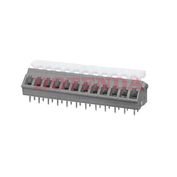 TBL005A-500-12GY-2WT - 0.197 5.00mm Gray Tray Polyamide (PA66), Nylon 6/6 Through Hole 45° (135°) Angle with Board Screwless - Push Button Clamp 1 Levels 14-26 AWG TBL005A-500