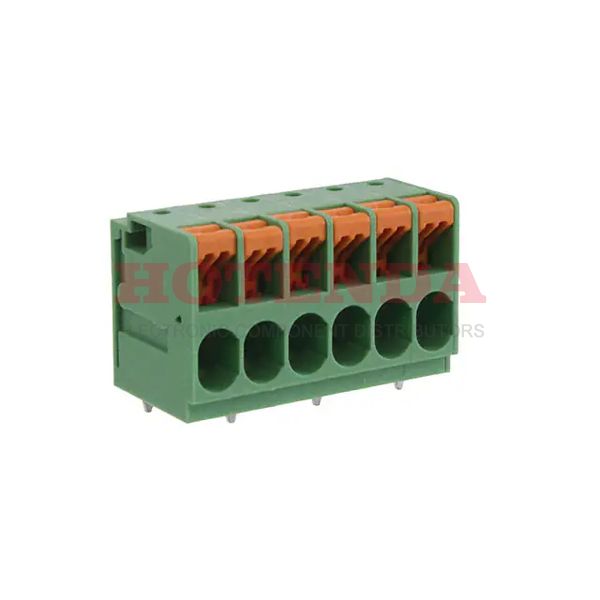 1017525 - 0.250 6.35mm Green Bulk Through Hole Horizontal with Board Screwless - Leg Spring, Push-In Spring 1 Levels 10-24 AWG COMBICON TDPT
