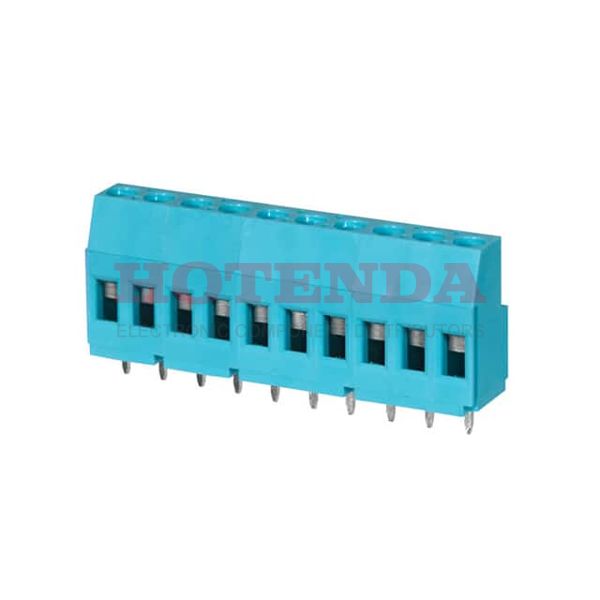 TB009-508-10BE - 0.200 5.08mm Blue Bulk Polyamide (PA66), Nylon 6/6 Through Hole Horizontal with Board Screw - Rising Cage Clamp 1 Levels 12-26 AWG TB009-508