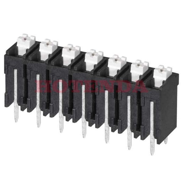 TBLH10V-500-07BK - 0.197 5.00mm Black Tray Liquid Crystal Polymer (LCP) Through Hole Vertical with Board Screwless - Push Button Clamp 1 Levels 16-24 AWG TBLH10V-500