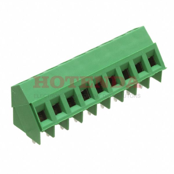 796690-9 - 0.197 5.00mm Green Bulk Polyamide (PA66), Nylon 6/6 Through Hole 35° (145°) Angle with Board Screw - Rising Cage Clamp 1 Levels 12-30 AWG Buchanan