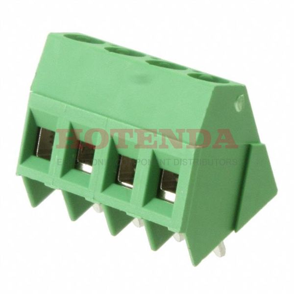 282847-4 - 0.200 5.08mm Green Bulk Polyamide (PA66), Nylon 6/6 Through Hole 35° (145°) Angle with Board Screw - Rising Cage Clamp 1 Levels 12-30 AWG Buchanan