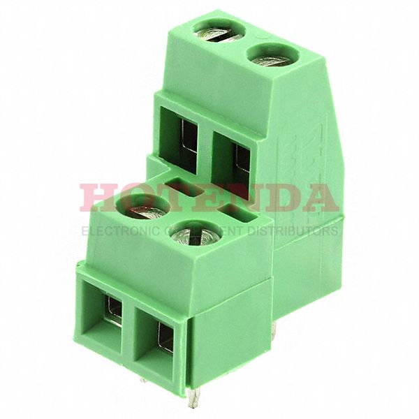 282868-2 - 0.197 5.00mm Green Bulk Polyamide (PA66), Nylon 6/6 Through Hole Horizontal with Board Screw - Rising Cage Clamp 2 Levels 12-30 AWG Buchanan