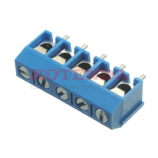 EBBA-05-C-SS-BU - 0.197 5.00mm Blue Bulk Polybutylene Terephthalate (PBT) Through Hole Horizontal with Board Screw - Leaf Spring, Wire Guard 1 Levels 14-22 AWG EB